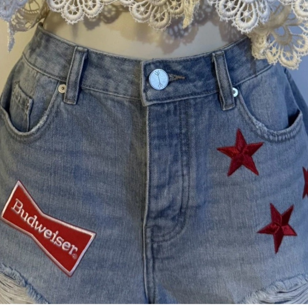 Vintage Patches Stars Distressed Denim Cut Off Shorts Coachella